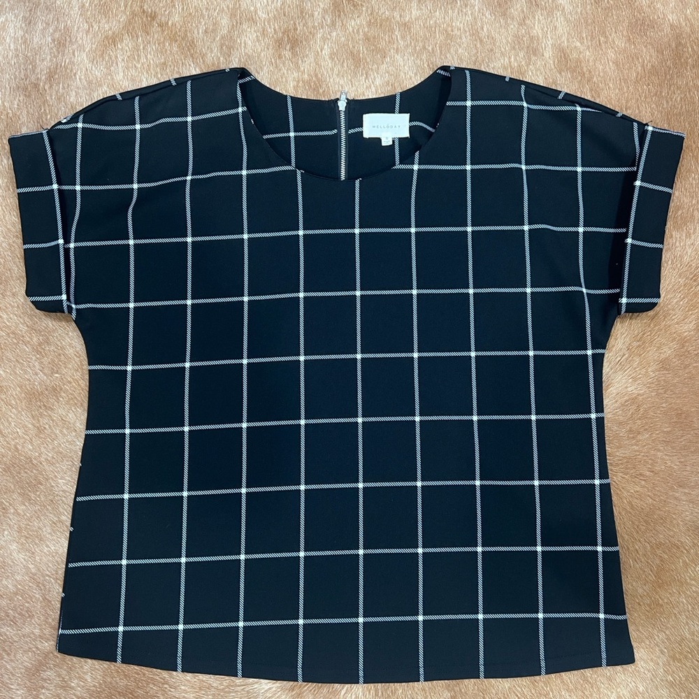 MELLODAY Black and White Grid Blouse